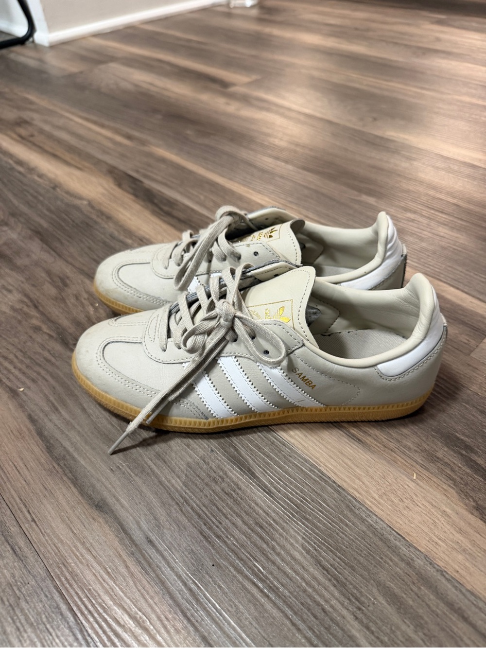 Kids Adidas Samba Classic Sneakers in Off-White with Gum Sole